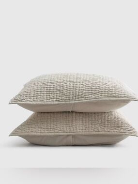 NWT Quince European Linen Cotton Stitch Quilted Sham Set in Natural Set of 2